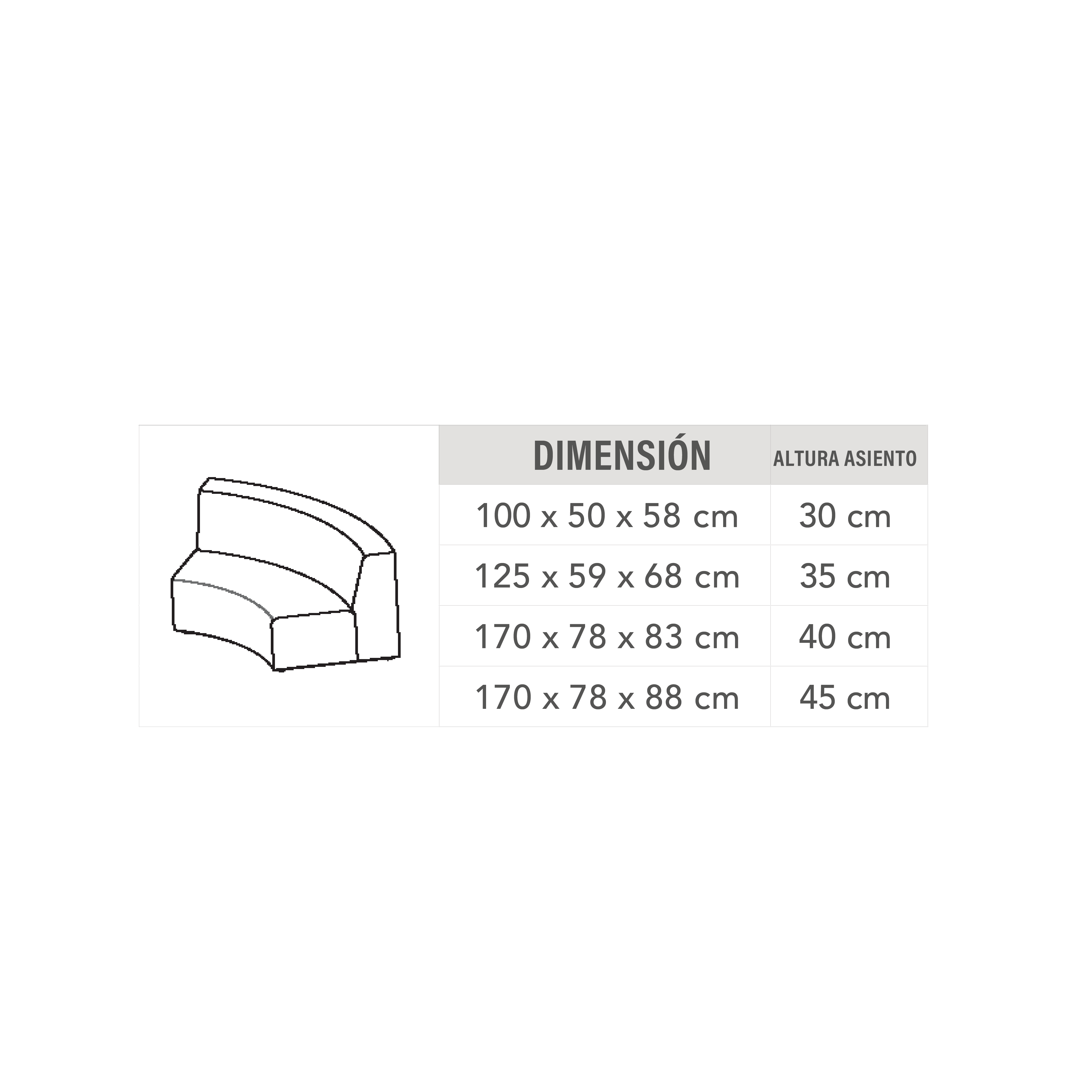 Listado sofá curvo interno 